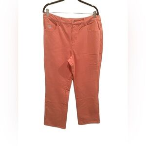 Quacker Factory DreamJeannes Size 14 Regular Knit Bootcut Soft Coral/Pink Denim